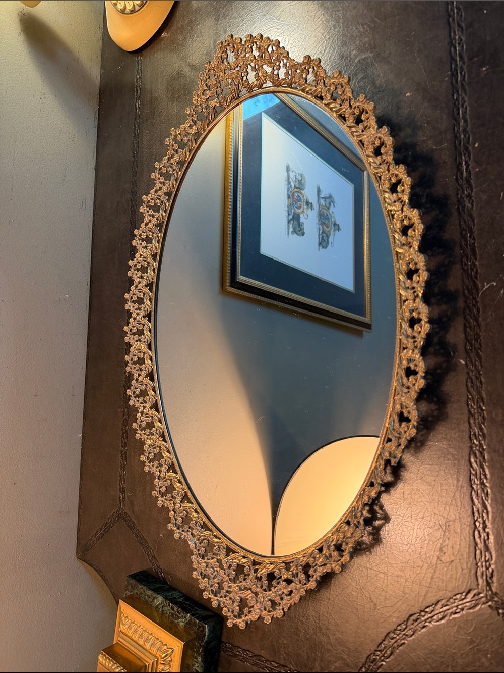 Vintage Ornate Gold Oval tray solid brass Mirror - Decorative Home Decor